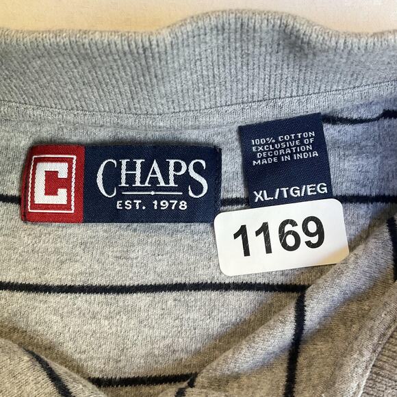 Chaps Men Polo Shirt Size XL Gray Striped Logo Button Short Sleeve - Picture 2 of 6